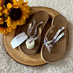 JBU by Jambu Womens Baltimore Vegan Leather Floral Print Flip-Flops