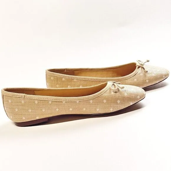 J.Crew Woven Polka Dot Raffia Ballet Flats Shoes Size 7 NWB