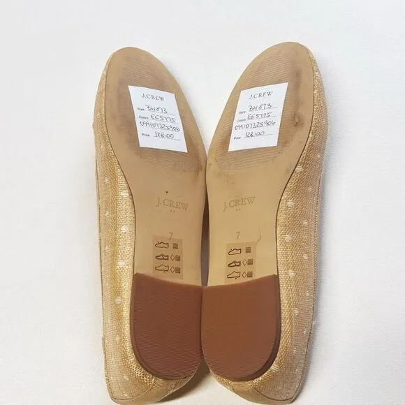 J.Crew Woven Polka Dot Raffia Ballet Flats Shoes Size 7 NWB