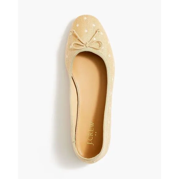 J.Crew Woven Polka Dot Raffia Ballet Flats Shoes Size 7 NWB