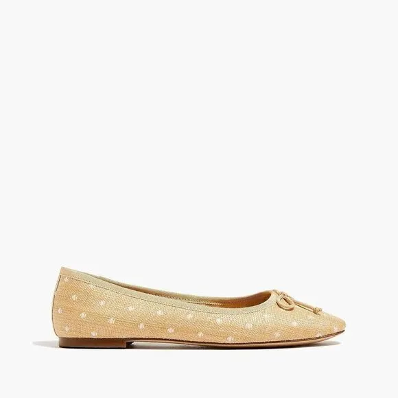 J.Crew Woven Polka Dot Raffia Ballet Flats Shoes Size 7 NWB