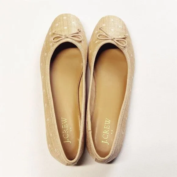 J.Crew Woven Polka Dot Raffia Ballet Flats Shoes Size 7 NWB