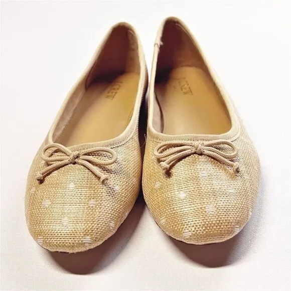 J.Crew Woven Polka Dot Raffia Ballet Flats Shoes Size 7 NWB