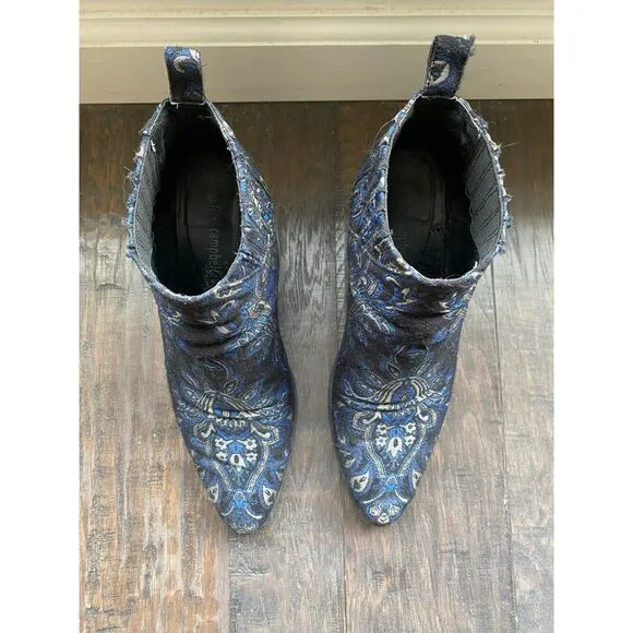 Jeffrey Campbell Blue Velvet Paisley Ankle Boots 8.5