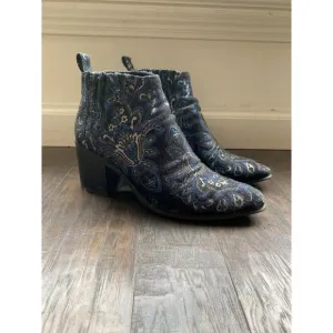 Jeffrey Campbell Blue Velvet Paisley Ankle Boots 8.5