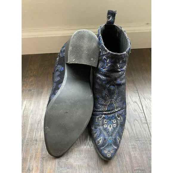 Jeffrey Campbell Blue Velvet Paisley Ankle Boots 8.5