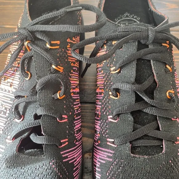 Jeffrey Campbell Inferma Black Pink Neon Knit Sneakers Wedge High-Performance
