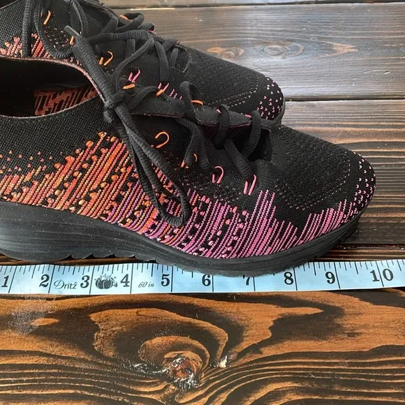 Jeffrey Campbell Inferma Black Pink Neon Knit Sneakers Wedge High-Performance