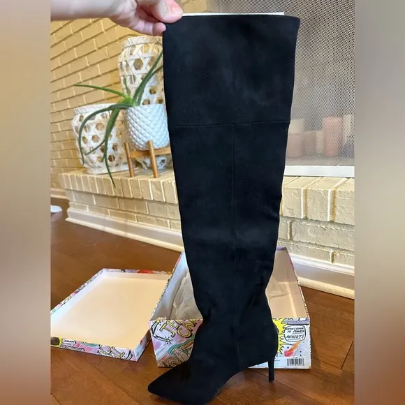 Jeffrey Campbell NWB! Black suede stretchy OTK heeled boots