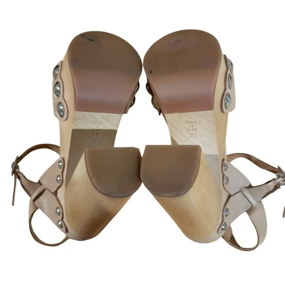 Jeffrey Campbell Platform High Heel Sandals Leather Beige Size 38 Italian