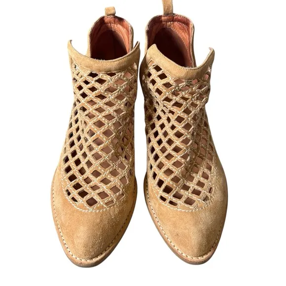 Jeffrey Campbell Taggart Open Weave Leather Ankle Booties Womens Tan Size 7.5