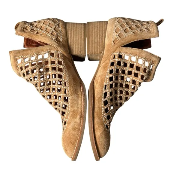 Jeffrey Campbell Taggart Open Weave Leather Ankle Booties Womens Tan Size 7.5