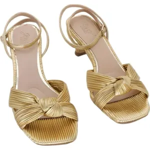 Jewel Badgley Mischka Kitten Heel Sandal Gold Fabric Size 9M