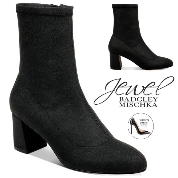 Jewel Badgley Rena Shimmer Black Booties Block Heel Sock Evening Boots Pump 7.5