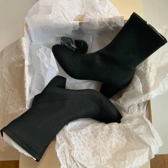 Jewel Badgley Rena Shimmer Black Booties Block Heel Sock Evening Boots Pump 7.5