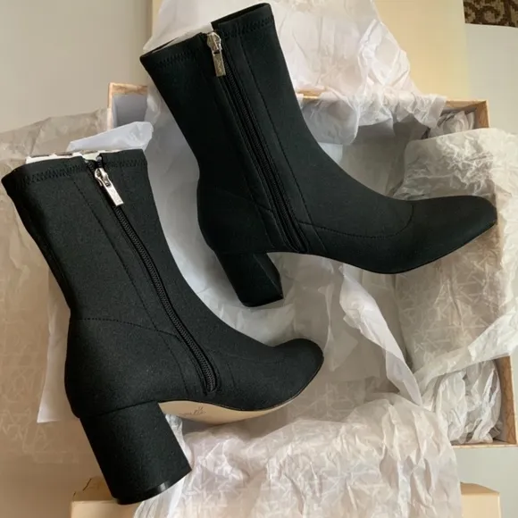 Jewel Badgley Rena Shimmer Black Booties Block Heel Sock Evening Boots Pump 7.5