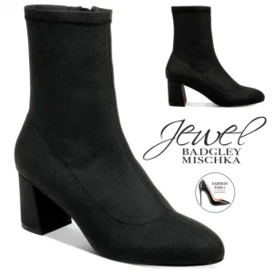 Jewel Badgley Rena Shimmer Black Booties Block Heel Sock Evening Boots Pump 7.5