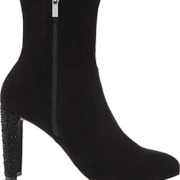 JEWEL BADLGLEY MISCHKA SUEDE LEATHER SPARKLE HEEL TALL ANKLE BOOTS NIB