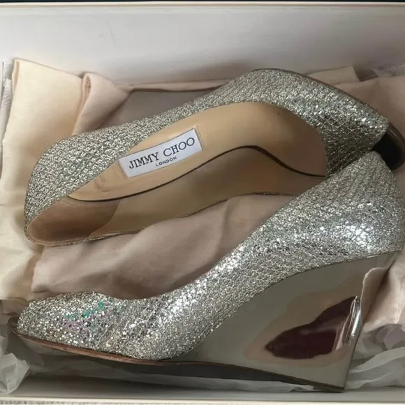 Jimmy Choo Silver Ankle Boots with Glitter Finish