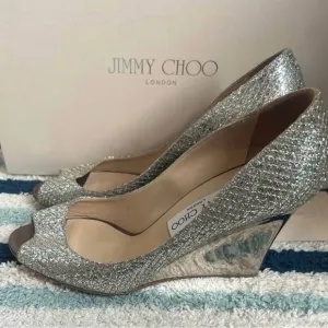 Jimmy Choo Silver Ankle Boots with Glitter Finish