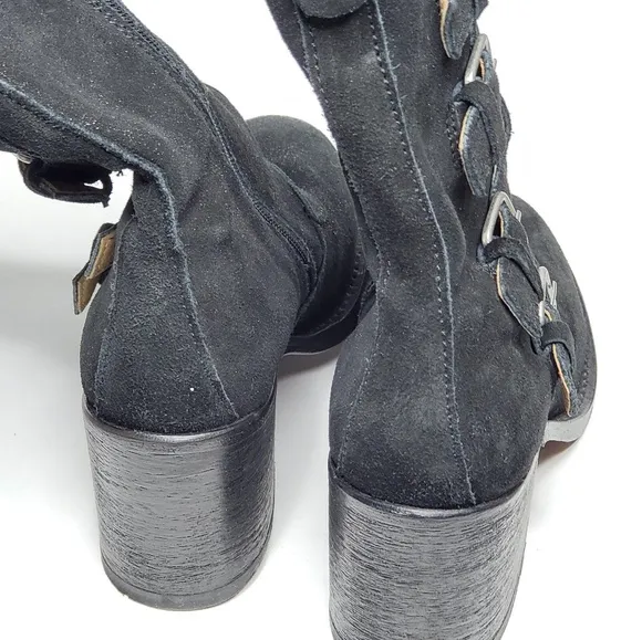 J.LITVACK Buckle Ankle Biker Suede Boots
