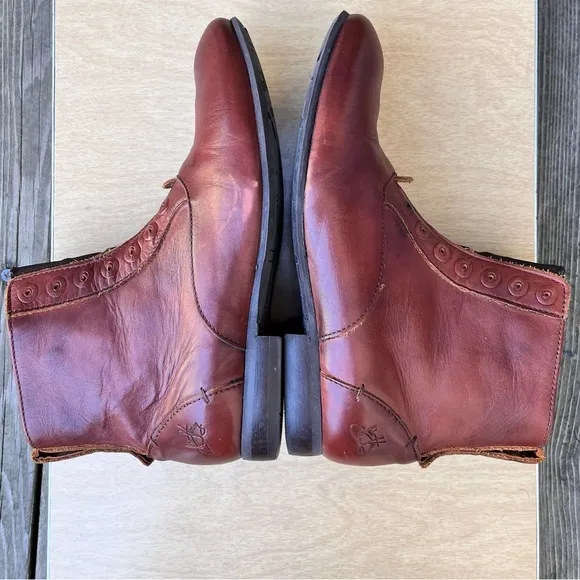 John Fluevog Conga Leather Ankle Boots In Cognac Brown Sz 6.5