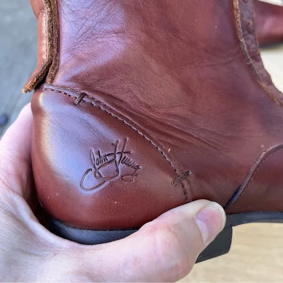 John Fluevog Conga Leather Ankle Boots In Cognac Brown Sz 6.5