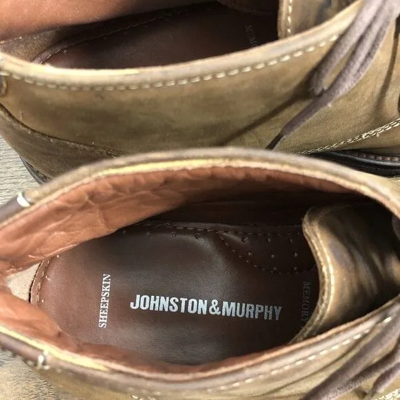 Johnston &amp; Murphy Size 8M Copeland Chukka Boots Sheepskin Brown Oiled Full Grain