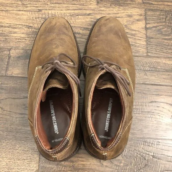 Johnston &amp; Murphy Size 8M Copeland Chukka Boots Sheepskin Brown Oiled Full Grain