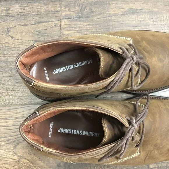 Johnston &amp; Murphy Size 8M Copeland Chukka Boots Sheepskin Brown Oiled Full Grain