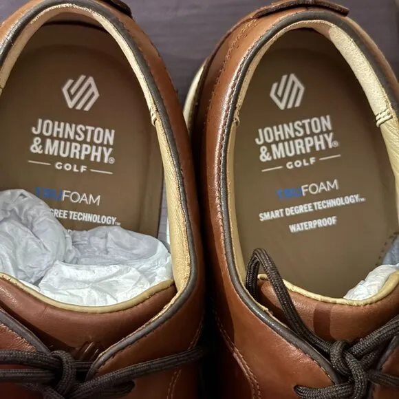 Johnston &amp; Murphy Upton Waterproof Brown Full Grain Leather Golf Shoes 13 NWB