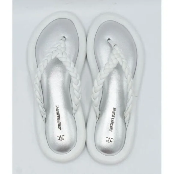 Johnston &amp; Murphy Womens Size 9 Zoey Braided White Glove Flip Flop Thong Sandals