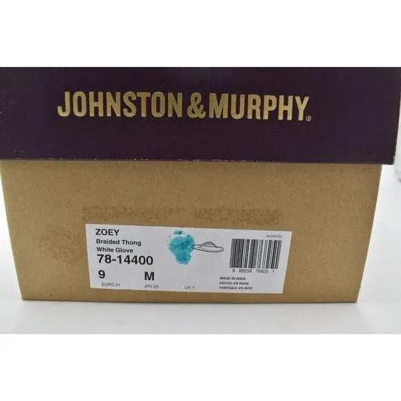Johnston &amp; Murphy Womens Size 9 Zoey Braided White Glove Flip Flop Thong Sandals
