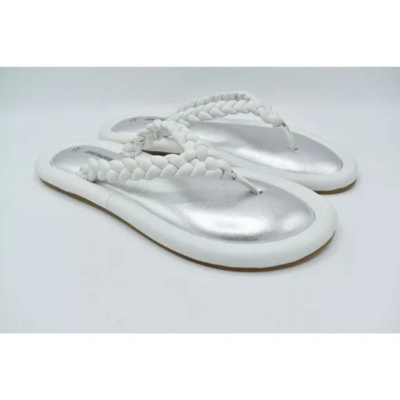 Johnston &amp; Murphy Womens Size 9 Zoey Braided White Glove Flip Flop Thong Sandals
