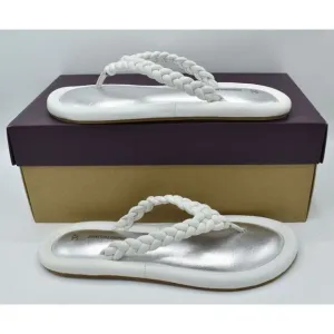 Johnston &amp; Murphy Womens Size 9 Zoey Braided White Glove Flip Flop Thong Sandals