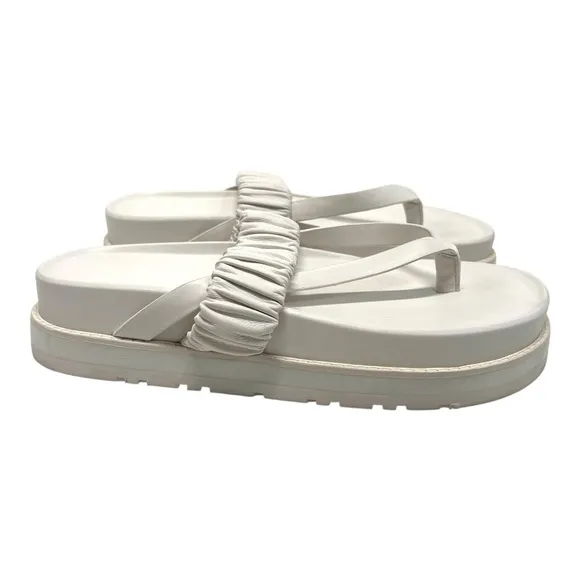 Jonathan Simkhai Ari Ruched White Leather Platform Flip Flop Sandals Womens 39