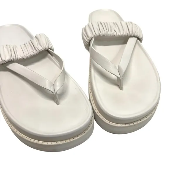 Jonathan Simkhai Ari Ruched White Leather Platform Flip Flop Sandals Womens 39