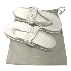 Jonathan Simkhai Ari Ruched White Leather Platform Flip Flop Sandals Womens 39