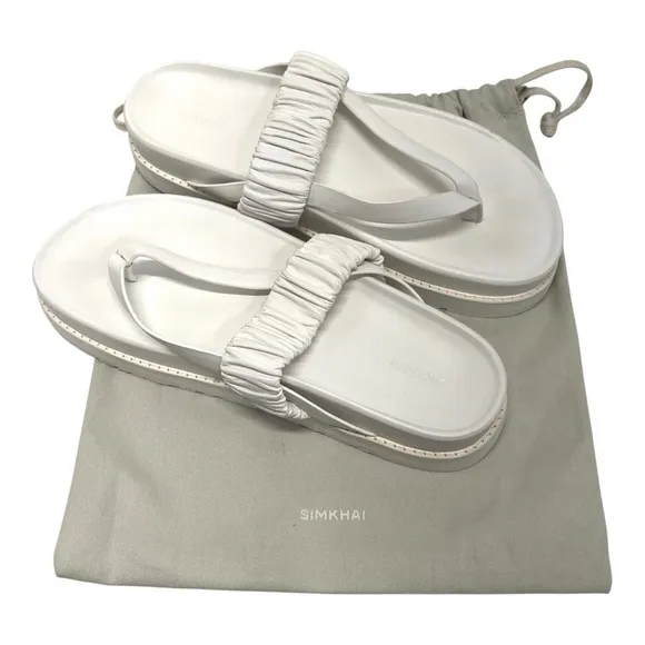 Jonathan Simkhai Ari Ruched White Leather Platform Flip Flop Sandals Womens 39