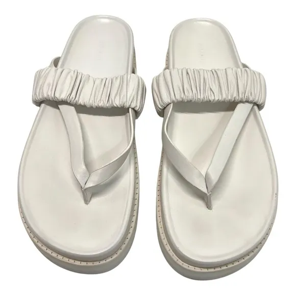 Jonathan Simkhai Ari Ruched White Leather Platform Flip Flop Sandals Womens 39