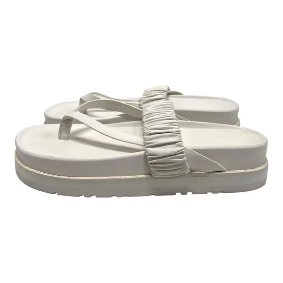 Jonathan Simkhai Ari Ruched White Leather Platform Flip Flop Sandals Womens 39