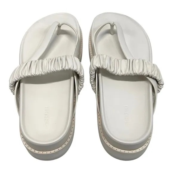 Jonathan Simkhai Ari Ruched White Leather Platform Flip Flop Sandals Womens 39