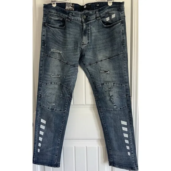 Jordan Craig Men's Denim Jeans 38X32 Aged Washed Blue Aaron Relaxed Distressed