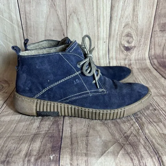 Joseph Seibel Maren 02 Blue Suede Sherpa Lined Lace Up Chukka Boots Women’s 40