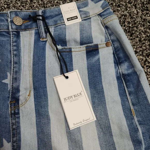 Judy Blue stars &amp; stripes Denim skirt  Women small Hi Waist,Raw Hem, 4th Of July