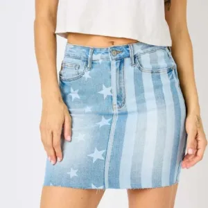 Judy Blue stars &amp; stripes Denim skirt  Women small Hi Waist,Raw Hem, 4th Of July