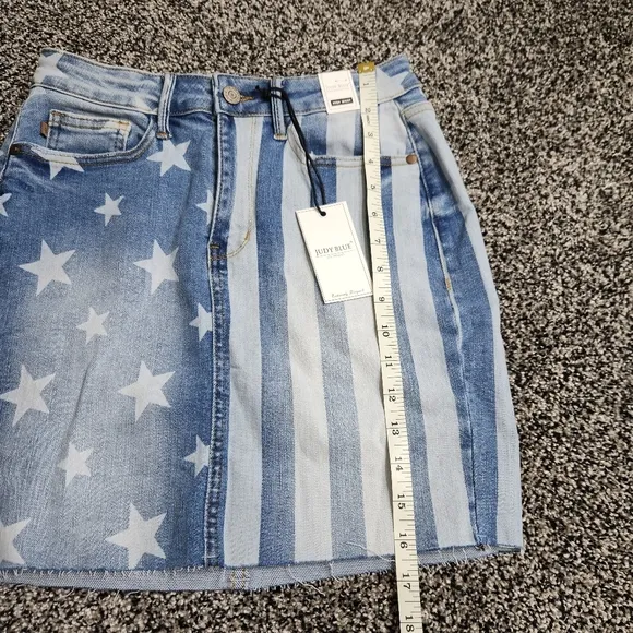Judy Blue stars &amp; stripes Denim skirt  Women small Hi Waist,Raw Hem, 4th Of July