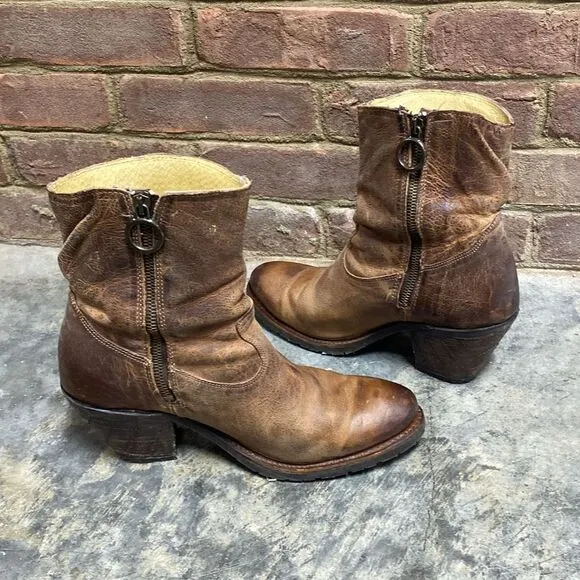 Justin Brown Leather Rustic Cowboy Boots Size 9