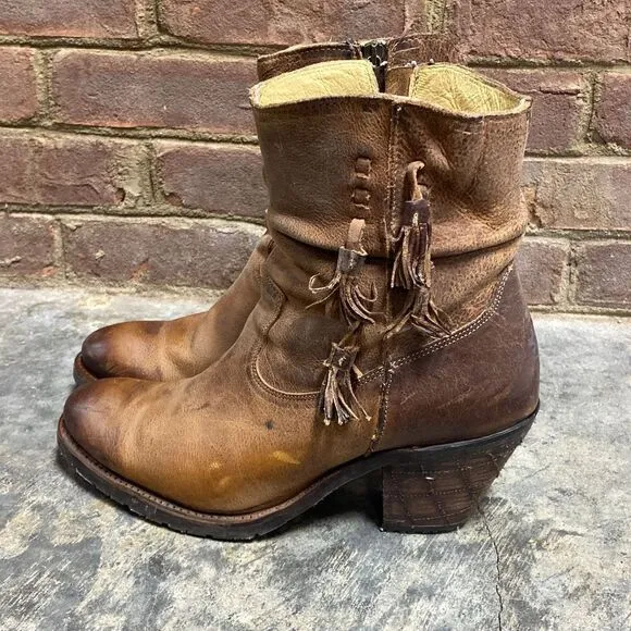 Justin Brown Leather Rustic Cowboy Boots Size 9