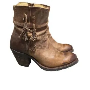 Justin Brown Leather Rustic Cowboy Boots Size 9